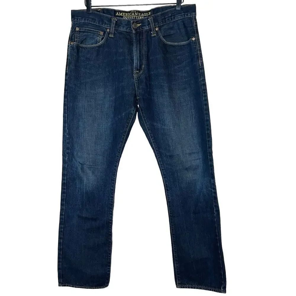 American Eagle Outfitters Men’s Slim Straight Jeans Dark Indigo Size 34X32